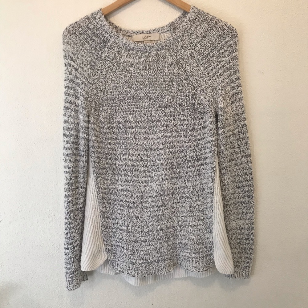 LOFT cozy grey and white sweater